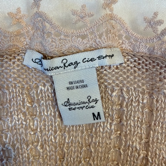 American Rag Pale Pink Cardigan Sweater with Lace Detail, Size Medium - Picture 6 of 6